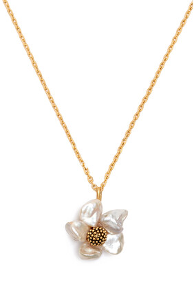 Flora Frenzy Mini Pendant Necklace, Plated Metal & Pearls
